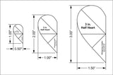 Half Heart Template 3 Piece Set. 1, 2, 3 Inches- Clear 1/8 Inch Thick w/ Guidelines