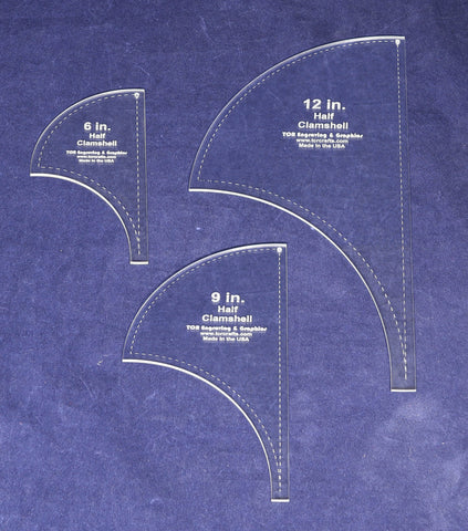 Half Clamshell Template 3 Piece Set 6,9,12 Inches - Clear Acrylic 1/8 Inch Thick