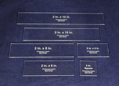 6 Piece Set Rectangles 2x4, 2x6, 2x8, 2x10, 2x12-1- 2 Inch Square -1/8 Inch Thick Acrylic Actual Size