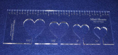 4 Mini Hearts Template for 1/2" Foot - Clear with Ruler 1/4" Thick