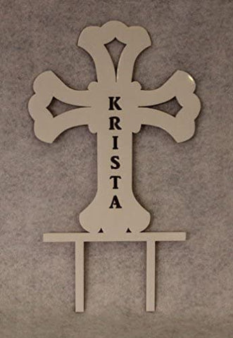 Cross Cake Topper - 1/8" Acrylic - Confirmation-1st Communion -Free Engraving! (White)