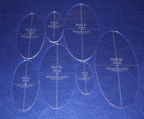 Oval Quilt Templates 7 Piece Set. 4"to",10" - Clear 1/4" Thick w/ Guidelines