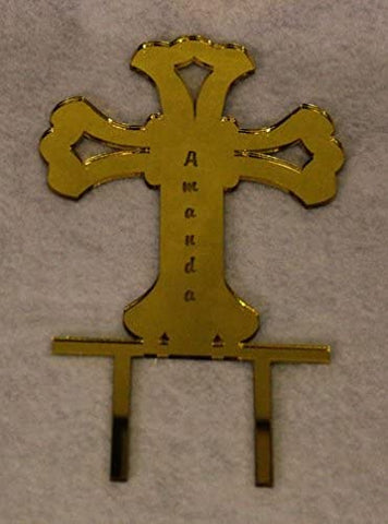 Cross Cake Topper - 1/8" Acrylic - Confirmation-1st Communion -Free Engraving! (Gold- 1 Sided)