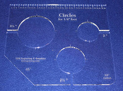 3 Circles Template for 1/4" Foot - Clear with Ruler 1/4" Thick 2", 2.5", 3.5"