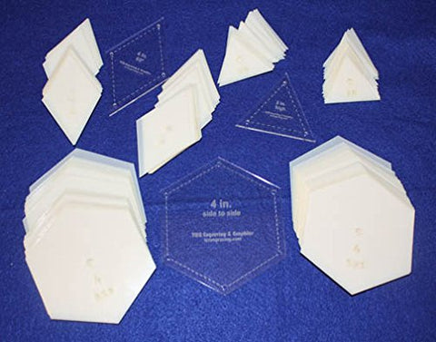 Mylar 4" Hexagon (Side to Side Measurement) & 4" 60 Degree Diamond & 2" Equilateral Triangle 153 Piece Set - Quilting / Sewing Templates