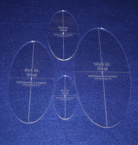 Oval Quilt Templates 4 Piece Set. 4", 6", 8",10" - Clear 1/4" Thick w/ Guidelines