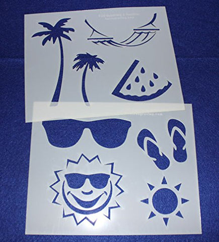 Summer Stencils -Mylar 2 Pieces of 14 Mil 8" X 10"- Painting /Crafts/ Templates