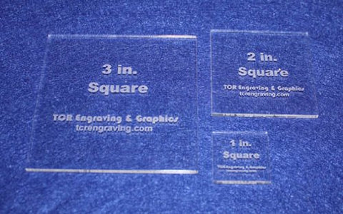 Square Templates. 1", 2", 3". - Clear 1/8" No Seam - Actual Size