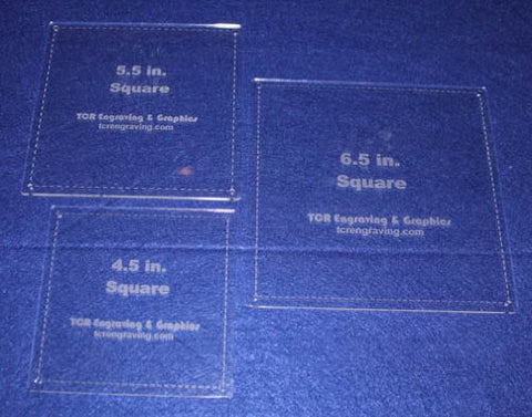 Square Half Size Templates. 4.5", 5.5", 6.5" - Clear 1/8"