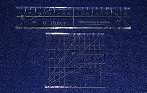 2 Piece Ruler Set. 3" Square & 6" Long -Acrylic 1/4" thick. Quilting/Sewing
