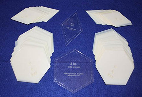 Mylar 4" Hexagon (Side to Side Measurement) & 4" 60 Degree Diamond 102 Piece Set - Quilting / Sewing Templates