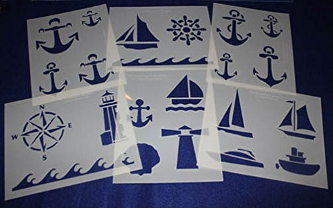 6 Pieces of 14 Mil Mylar 8" X 10" Nautical Stencils- Painting /Crafts/ Templates