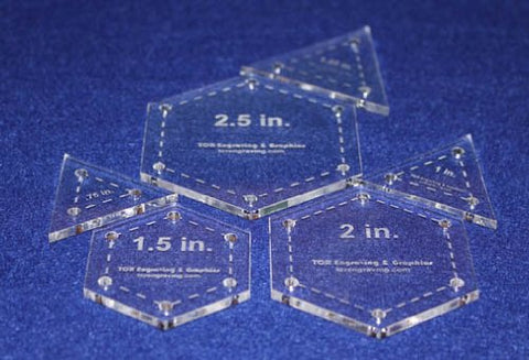 6 Piece Set of Half Size Hexagons & Equilateral Triangles Templates 1/8"