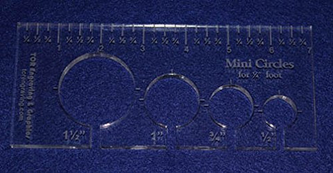 4 Mini Circles Template for 1/4" Foot - Clear with Ruler ~3/8" Thick