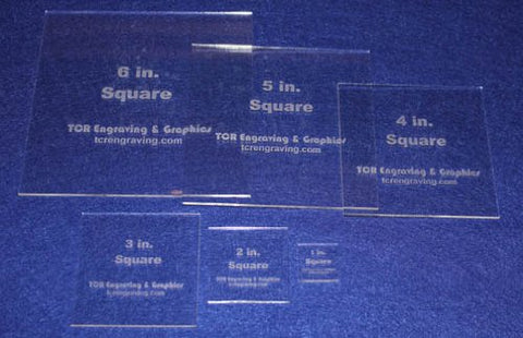Square Templates 6 Piece Set 1" to 6". - Clear 1/8" No Seam - Actual Size