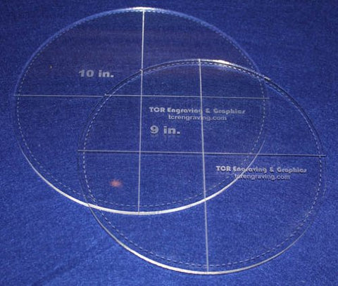 Circle Template with Seam Allowance 2 Piece Set. 9", 10" - Clear ~1/4" Thick