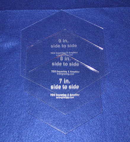 3 Pc Side to Side Measured Hexagon Set -7, 8, 9 Inches- Clear Acrylic 1/8 Inch Thick Templates