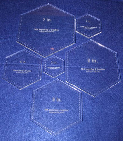 Hexagon Templates. 2, 3, 4, 5, 6, 7 Inches - Clear 1/4"
