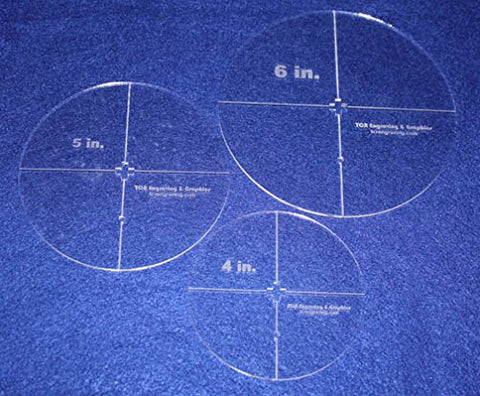 Circle Template 3 Piece Set W/crosses and Guideline Hole. 4", 5", 6" - Clear 1/8" Thick