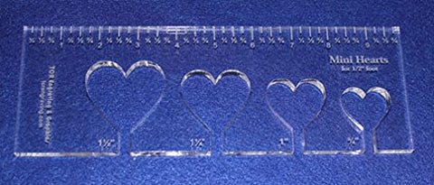 4 Mini Hearts Template for 1/2" Foot - Clear with Ruler ~3/8" Thick