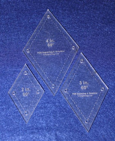 Diamond Templates. 2", 3", 4" - Clear 60 Degree W/guideline Holes 1/8"