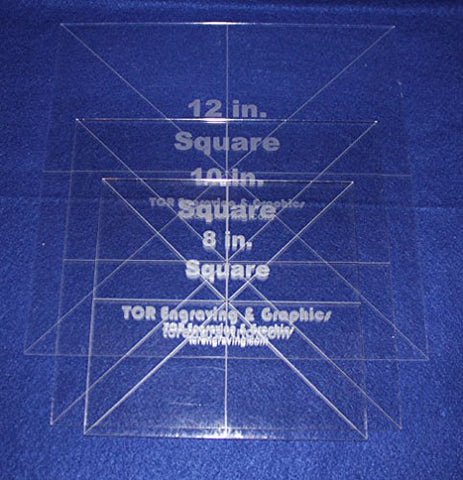 3 Pc Square Set 8",10",12"- 1/8" Clear Acrylic - Quilting Templates- No seam