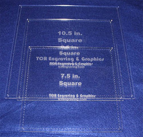 Square Half Size Templates. 7.5",8.5", 10.5" - With Seam -Clear 1/8"