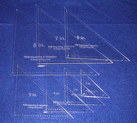 Triangle Quilting Templates 7 Piece Set W/seam and Guideline Holes 2", 3", 4", 5", 6", 7", 8" - Clear 1/8"