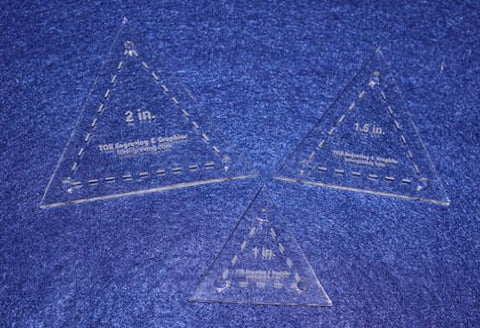 3 Piece Quilt Templates Equilateral Triangles. 1", 1 1/2", 2" - Clear- With Guide Holes 1/8"