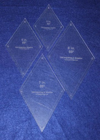 Diamond Templates 5", 6", 7", 8" - Clear 1/8" 60 Degree w/ Guideline Holes