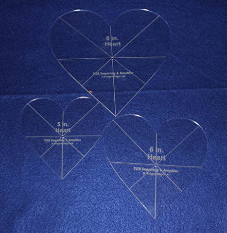 Heart Template 3 Piece Set. 5",6", 8" - Clear 1/8" Thick w/ Guidelines