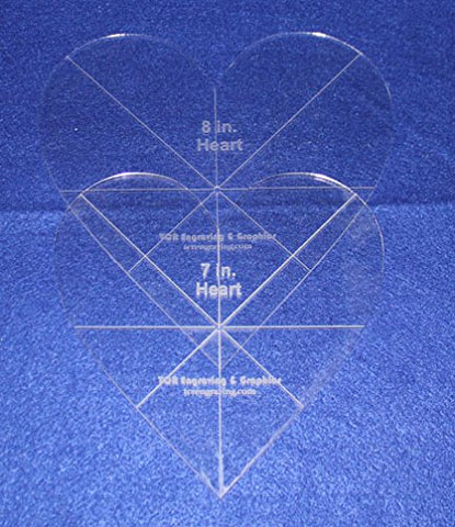 Heart Template 2 Piece Set. 7",8" - Clear 1/8" Thick w/ guidelines