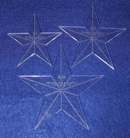 Star Template 3 Piece Set. 4",5",6" - Clear 1/4" Thick w/ Guidelines & Center Hole