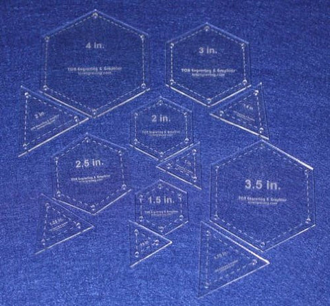 12 Piece Quilt Templates Equilateral Triangles & Hexagon Set 1/8"