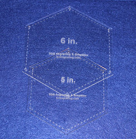 Hexagon Templates. 5", 6" - Clear W/guide Line Holes 1/8"