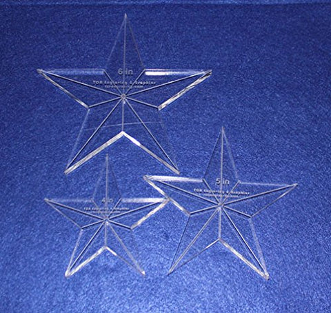 Star Template 3 Piece Set. 4",5",6" - Clear 3/8" Thick w/ Guidelines & Center Hole