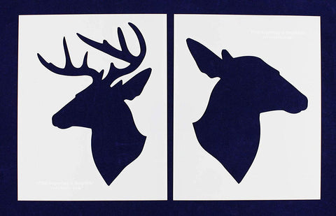 Buck-Doe Deer Head Stencils - Mylar 2 Pieces of 14 Mil 8" X 10" - Painting /Crafts/ Templates