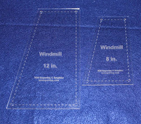 Windmill 2 piece set Quilting Templates- For 8" & 12" Squares- Clear 1/8"