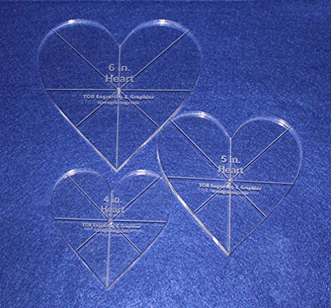 Heart Template 3 Piece Set. 4",5",6" - Clear 3/8" Thick w/ guidelines