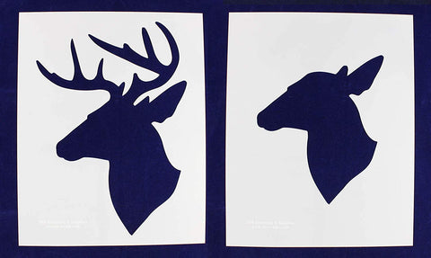 Buck-Doe Deer Head Stencils S-Mylar 2 Piece-14 Mil Large - Painting /Crafts/ Templates