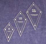 Stretched Diamond Templates 1, 1.5, 2 Inches wide - Clear with guideline Holes 1/8 Inch Thick