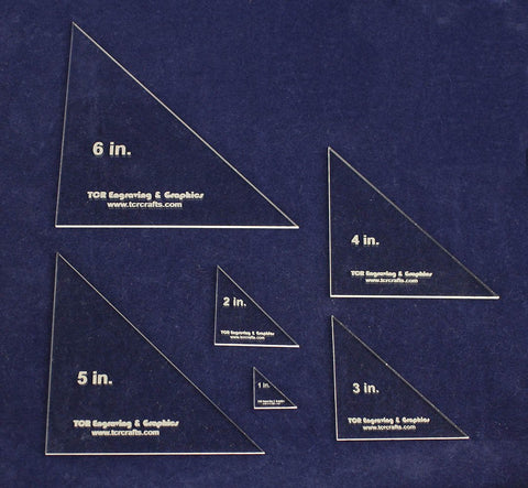 Triangle Templates. 1", 2" 3", 4", 5", 6" No Seam - Clear 1/8"