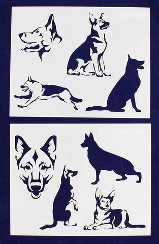 German Shepard Dog Stencils-Mylar 2 Pieces of 14 Mil 8" X 10" - Painting /Crafts/ Templates