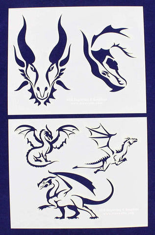 Dragons -2 Piece Stencil Set 14 Mil 8" X 10" Painting /Crafts/ Templates