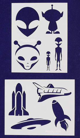 Alien/Spaceship Stencils -2 pc set-Mylar 14mil - Painting /Crafts/ Templates