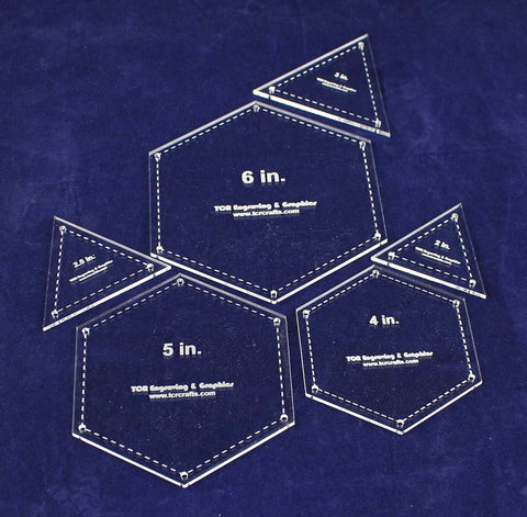 6 Piece Quilt Templates Equilateral Triangles & Hexagon Set 1/8"