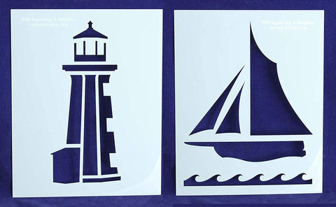Lighthouse/Sailboat Stencils Mylar 2 Pieces of 14 Mil 8 X 10 Inches