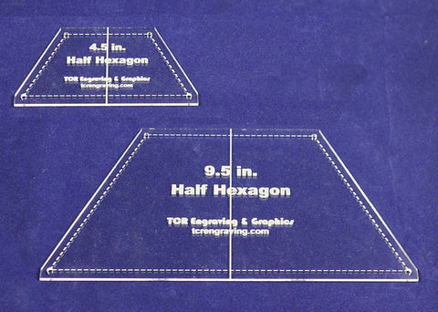 Half Hexagon Quilt Templates 4.5" & 9.5" - Clear w/ Center Guideline & Guideline Holes 1/8"