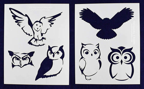 Owl Stencils - 2 Pc Set 8x10 Stencils 14 Mil Mylar