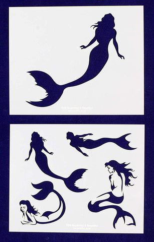Mermaid Stencils -2 pc set-Mylar 14mil - Painting /Crafts/ Templates